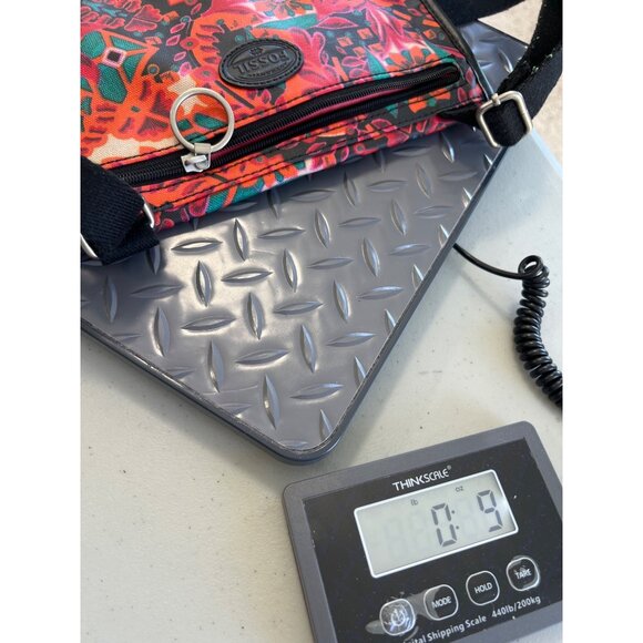 Fossil Keyper Mini Crossbody Bag Floral Coated Canvas Flap Front Black Orange - Picture 6 of 8